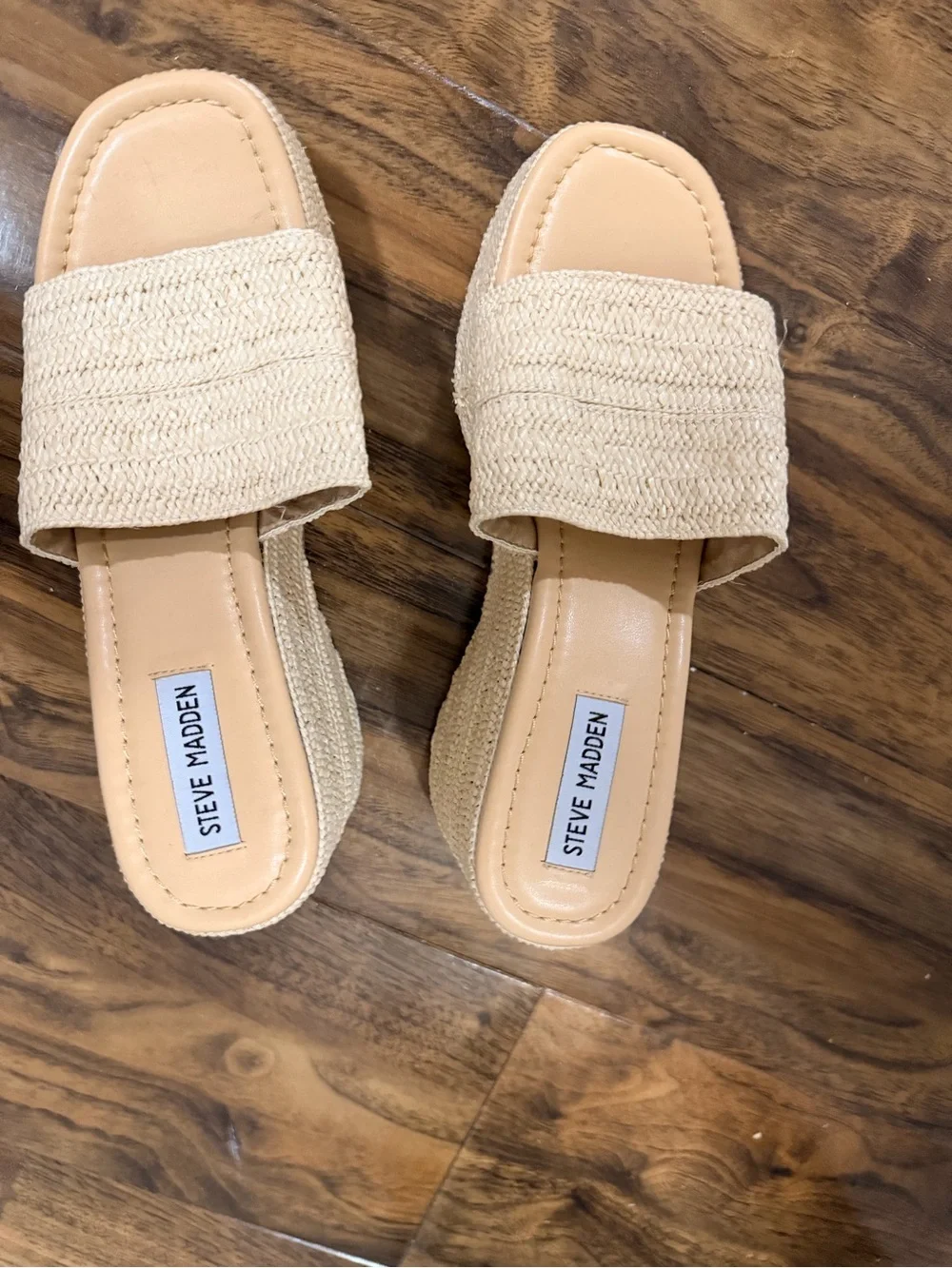 Steve Madden Beige Woven Espadrille Platform Slides